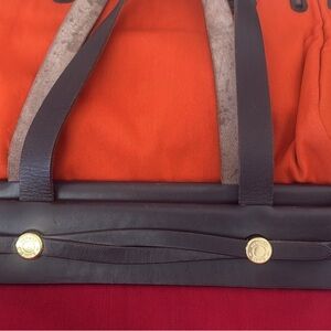 Hermes Herbag Cabas Orange Toile Canvas Brown Leather Shoulder Tote Handbag